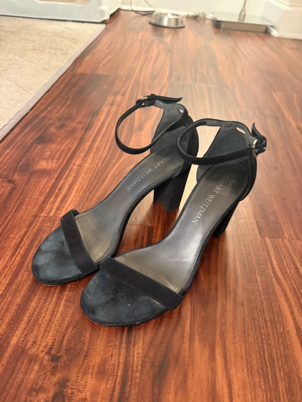 Stuart Weitzman Women's Nudist Block 75 Sandals Black Suede Size 8 - Picture 3 of 6